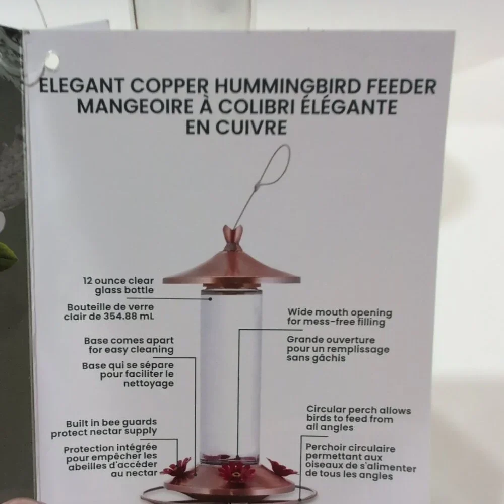 Perky-Pet Hummingbird 12 Oz. Copper/Glass Nectar Feeder 4 Feeding Ports New